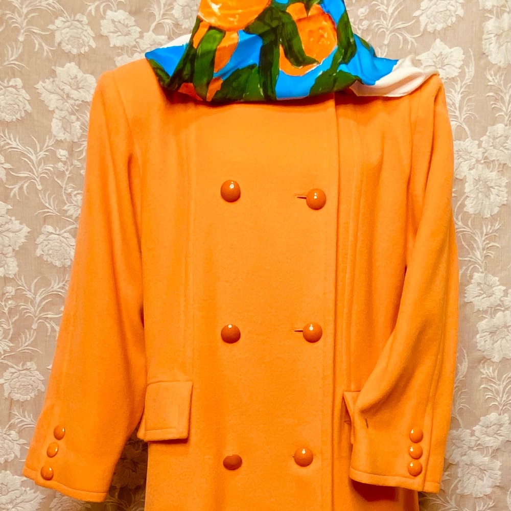 RARE VTG 80s DESIGNER Nina RICCI Soft CASHMERE Orange Winter Coat Women's L